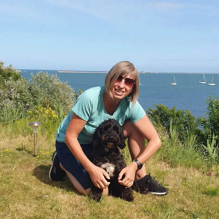 Scruffs co-owner Sarah with her dog Jess